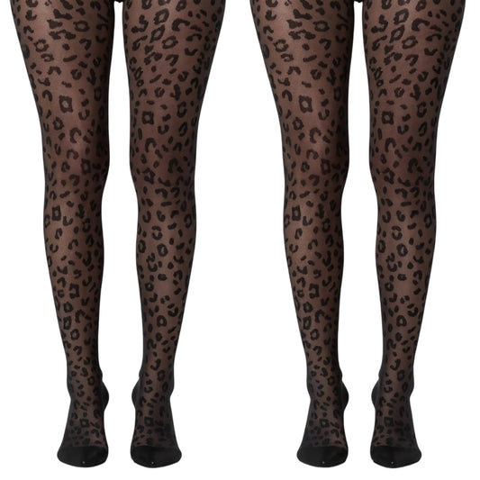 2pcs Women's Sheer Leopard Print Tights with Allover Animal Pattern