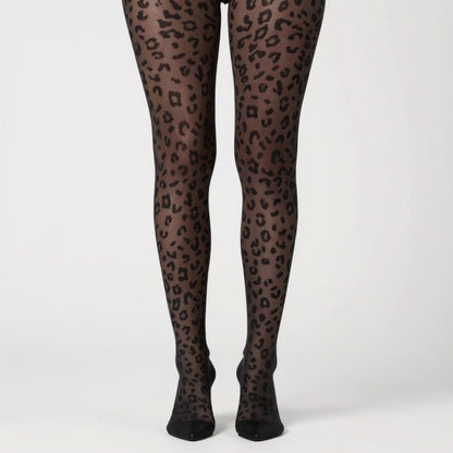 Sheer Leopard Print Tights with Allover Animal Pattern