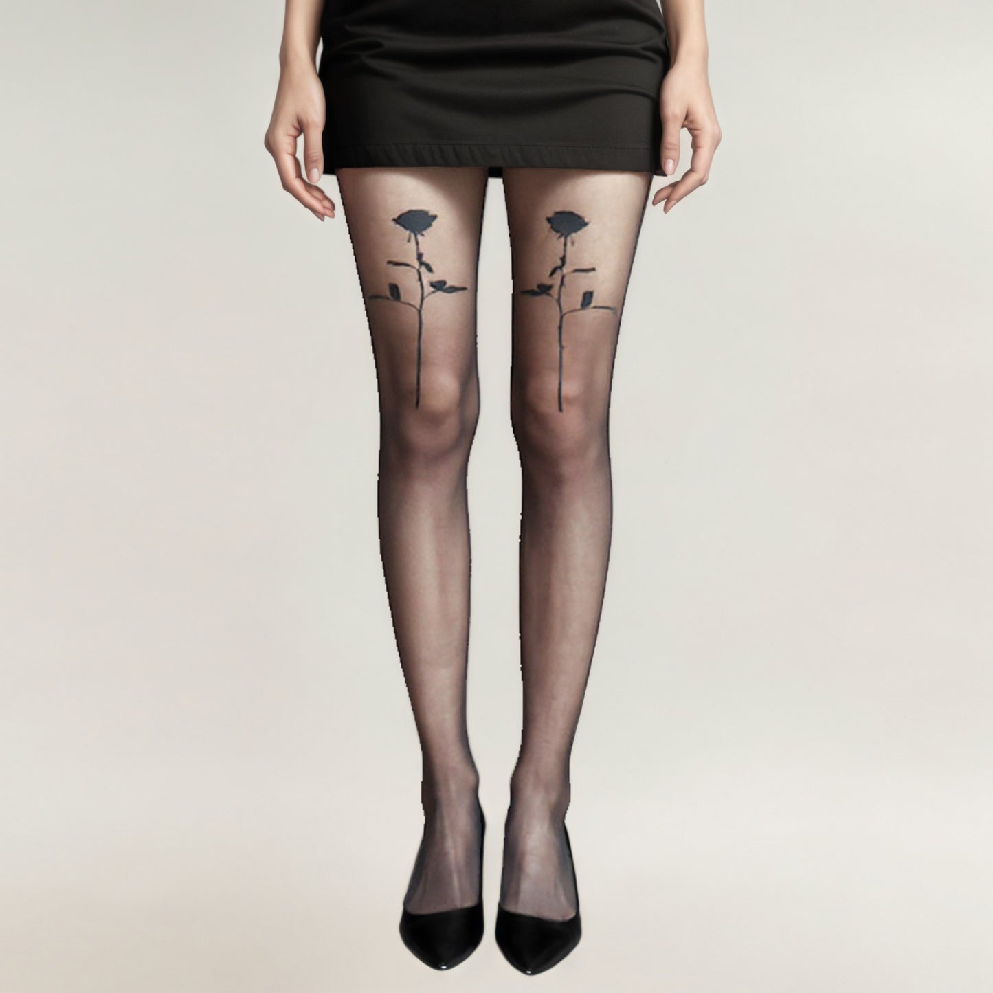 Sheer Tights with Bold Floral Thigh Print Design