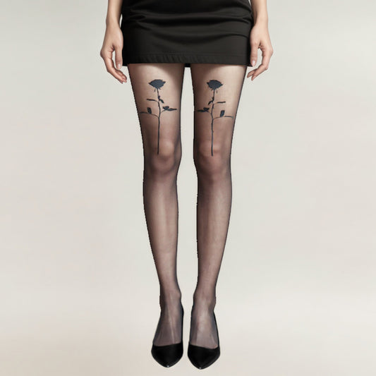 Sheer Tights with Bold Floral Thigh Print Design