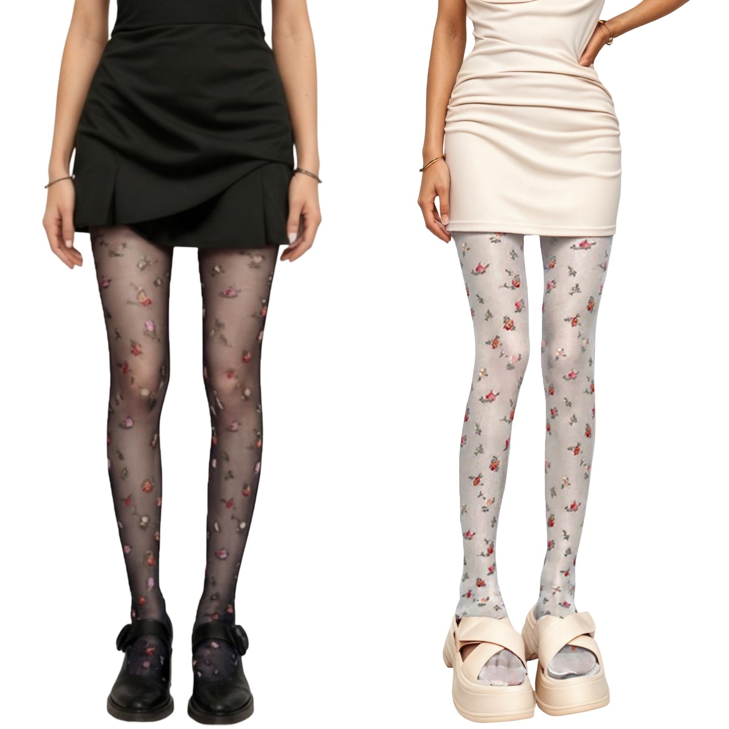 2pcs Women's Sheer Floral Print Tights with Delicate Allover Pattern