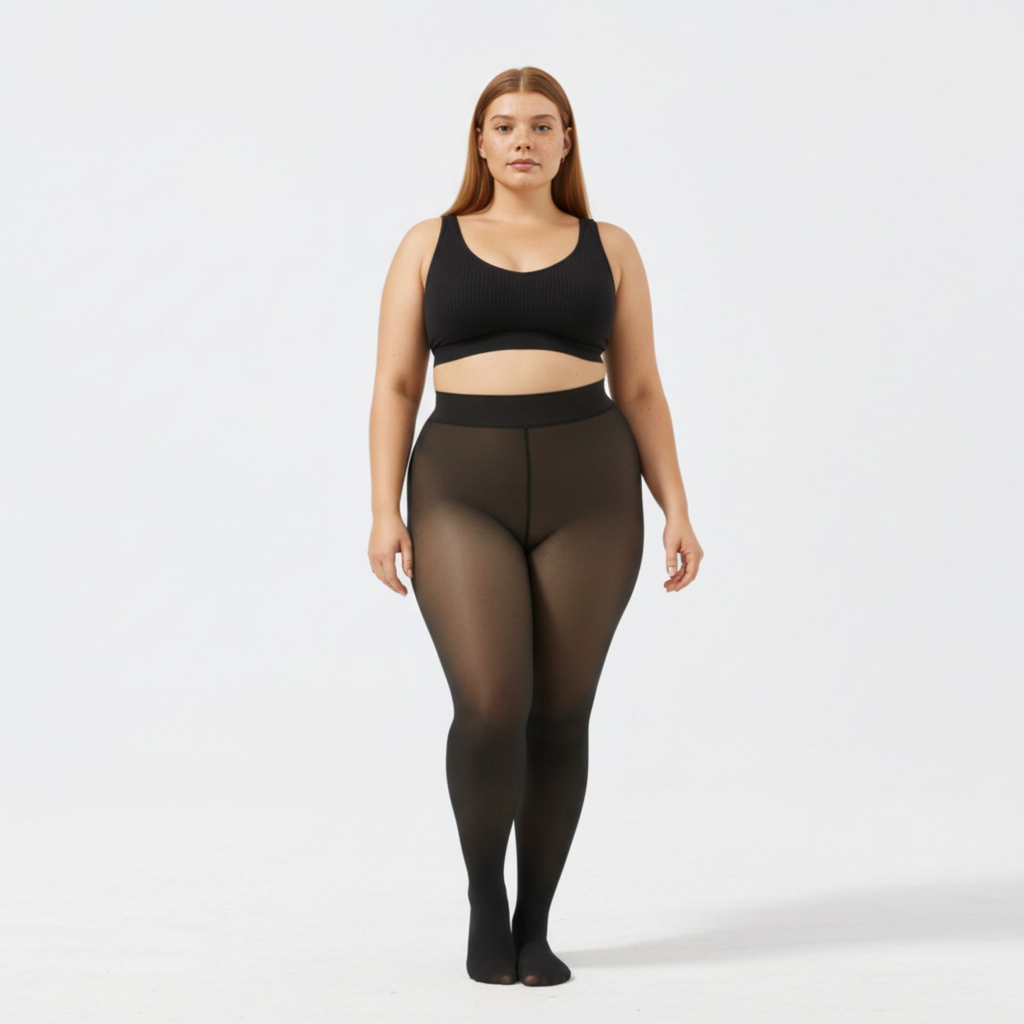 Fleece-Lined Bare-Legs Pantyhose with Soft Stretch Waistband and Skin-Transparent Effect