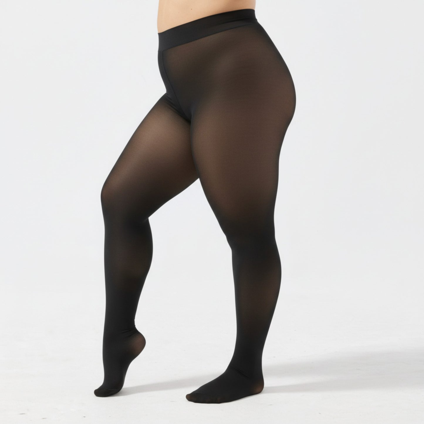 Fleece-Lined Bare-Legs Pantyhose with Soft Stretch Waistband and Skin-Transparent Effect