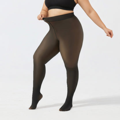 Fleece-Lined Bare-Legs Pantyhose with Soft Stretch Waistband and Skin-Transparent Effect
