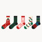 Set of 5 Christmas Pattern Crew Socks with Festive Snowman, Heart, and Tree Designs in Soft Knit Fabric for Comfortable Seasonal Wear