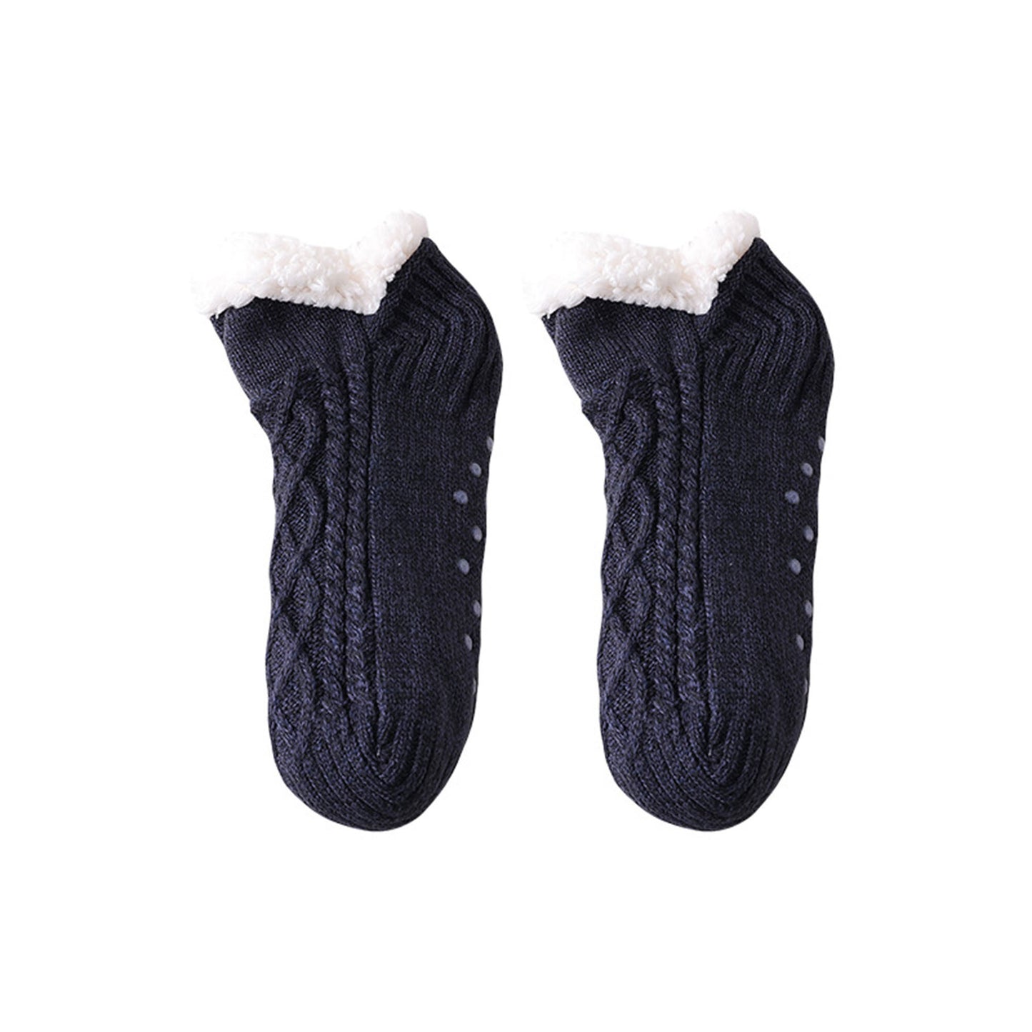 Cozy Cable Knit Plush-Lined Slipper Socks with Soft Warm Interior, Non-Slip Grips, and Flexible Low-Cut Fit