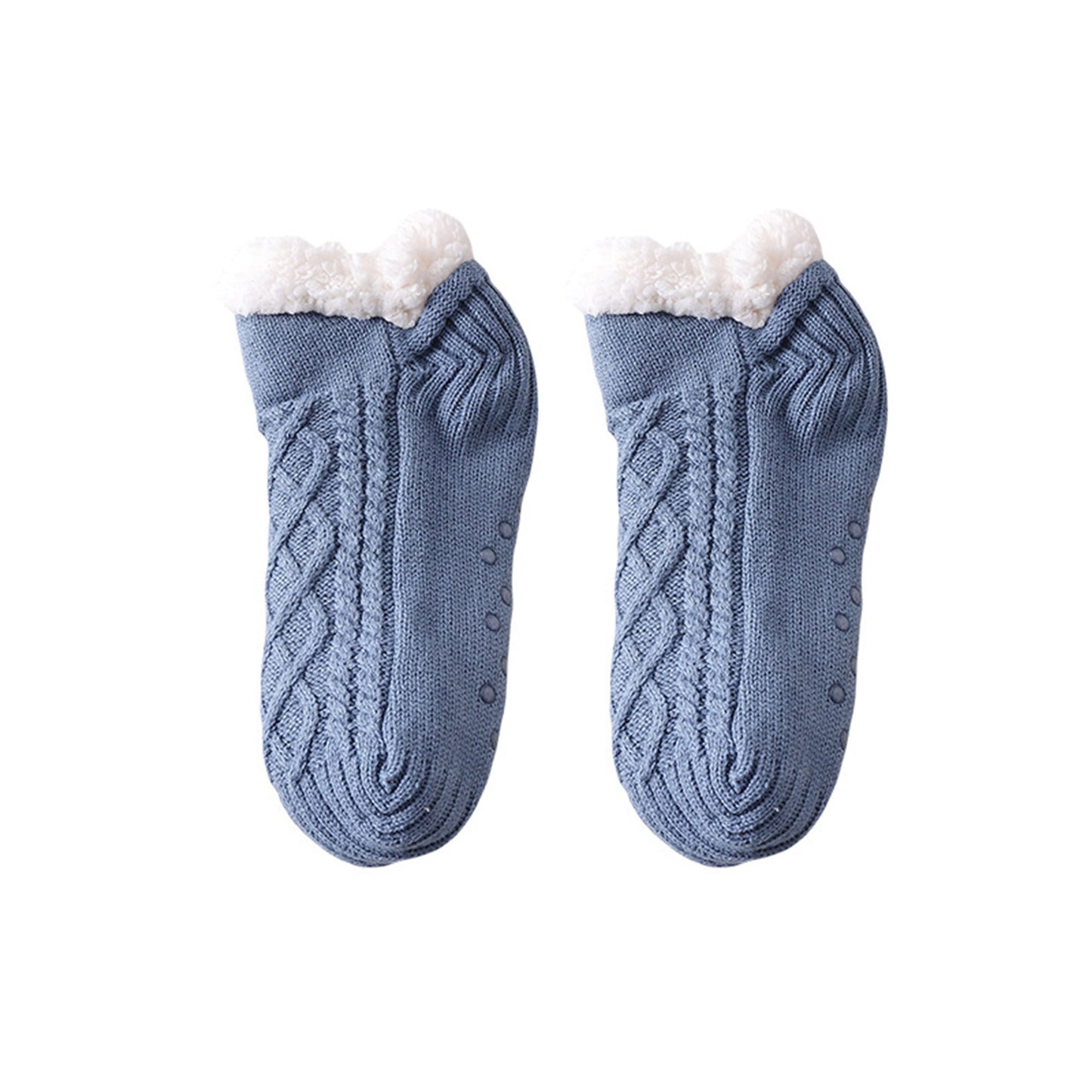 Cozy Cable Knit Plush-Lined Slipper Socks with Soft Warm Interior, Non-Slip Grips, and Flexible Low-Cut Fit