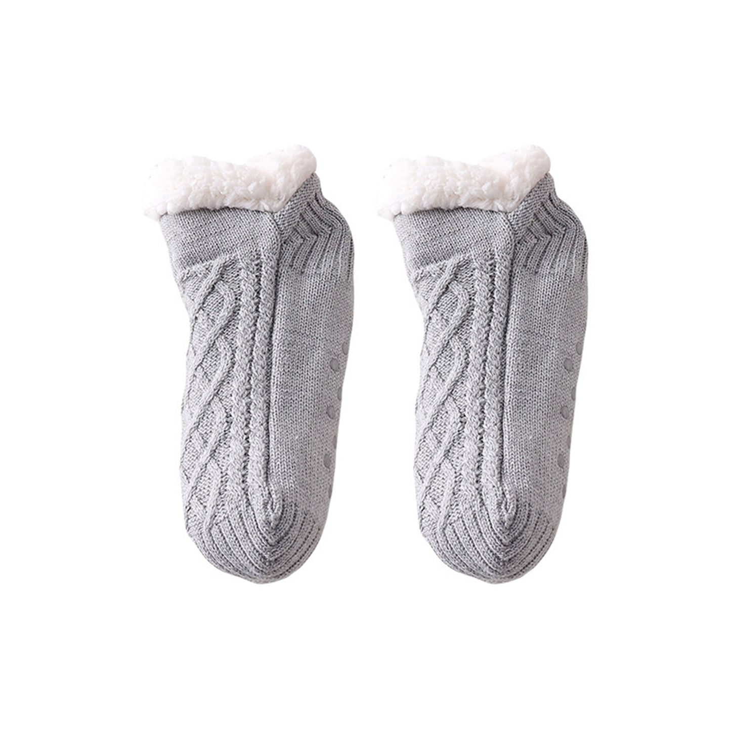 Cozy Cable Knit Plush-Lined Slipper Socks with Soft Warm Interior, Non-Slip Grips, and Flexible Low-Cut Fit