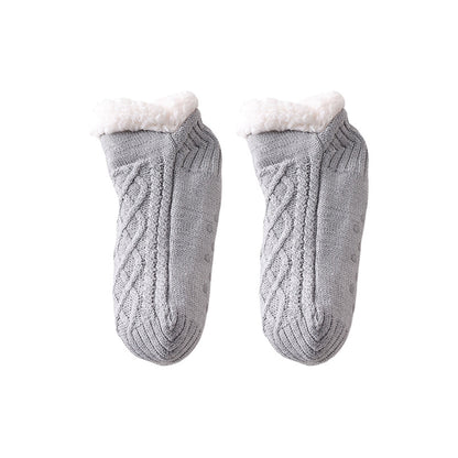 Cozy Cable Knit Plush-Lined Slipper Socks with Soft Warm Interior, Non-Slip Grips, and Flexible Low-Cut Fit