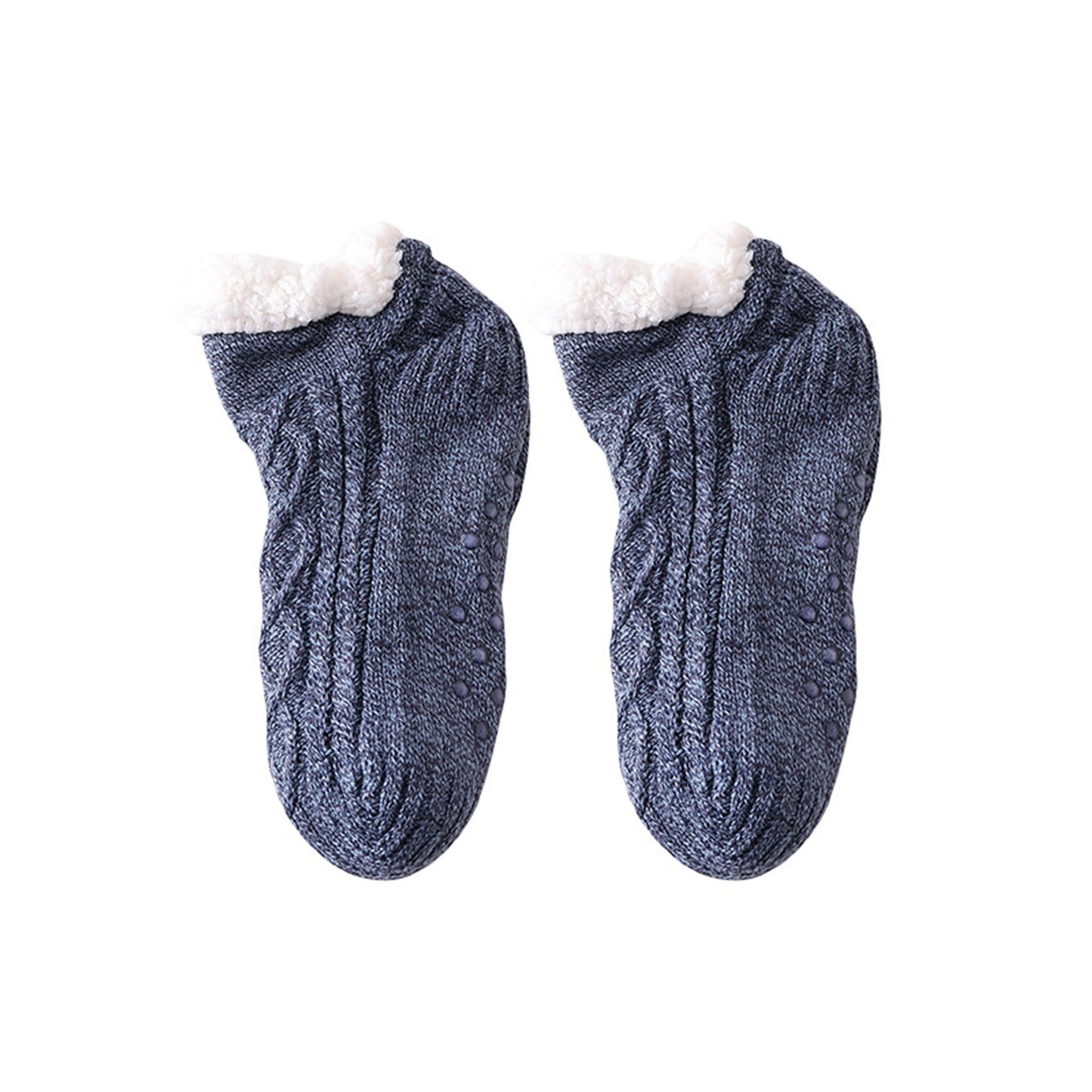 Cozy Cable Knit Plush-Lined Slipper Socks with Soft Warm Interior, Non-Slip Grips, and Flexible Low-Cut Fit