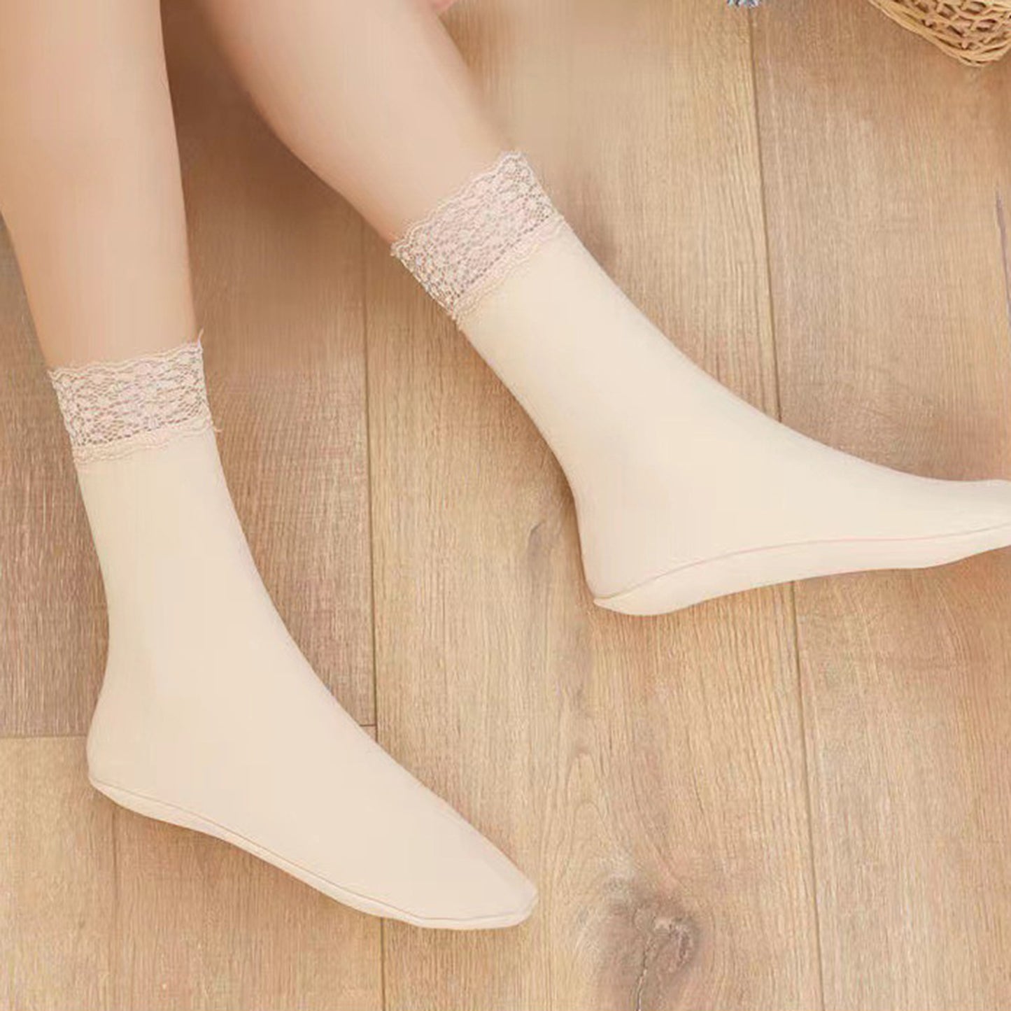 Lace Trim Crew Socks 3-pair Set Soft Knit Stretchy Dress Socks with Decorative Cuff