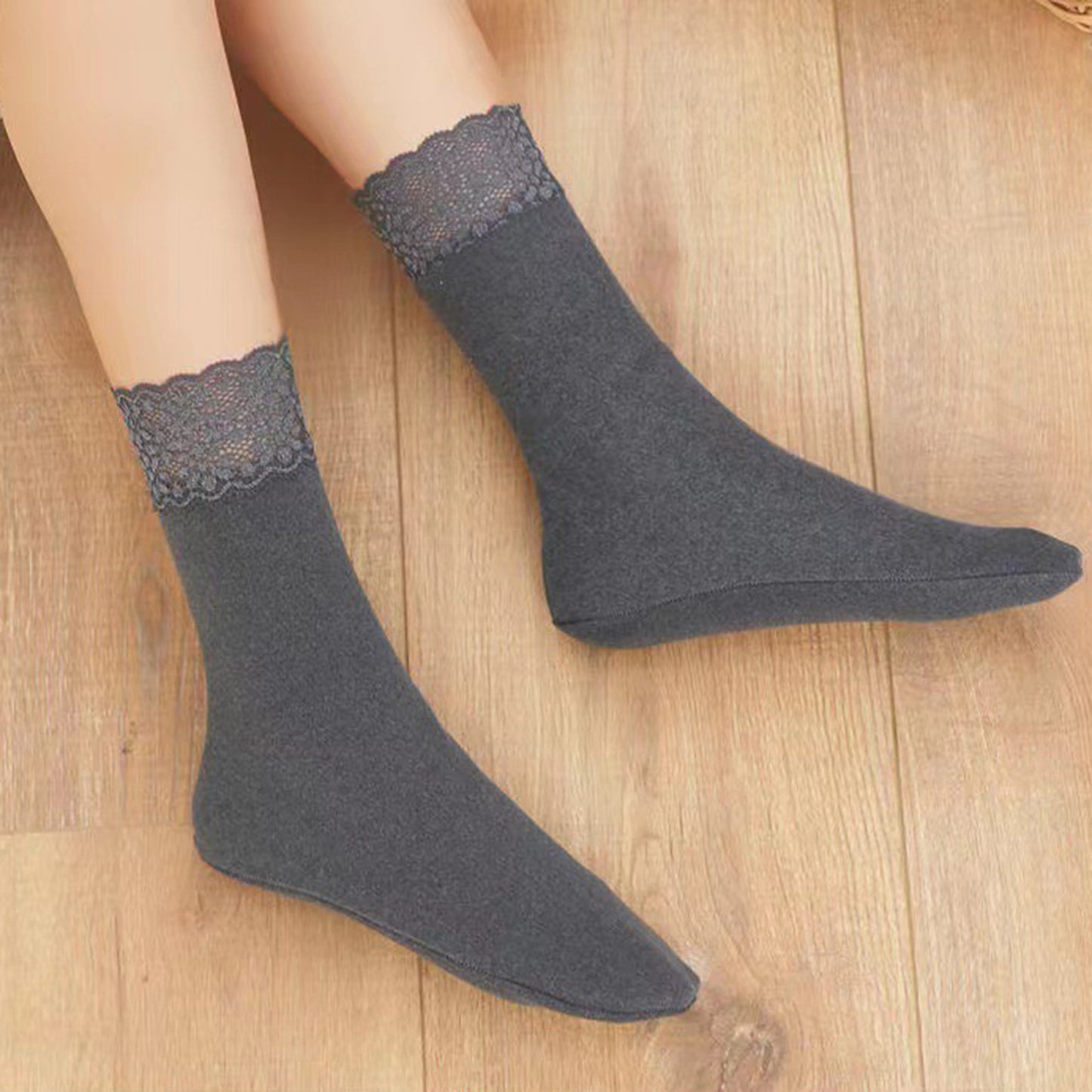 Lace Trim Crew Socks 3-pair Set Soft Knit Stretchy Dress Socks with Decorative Cuff