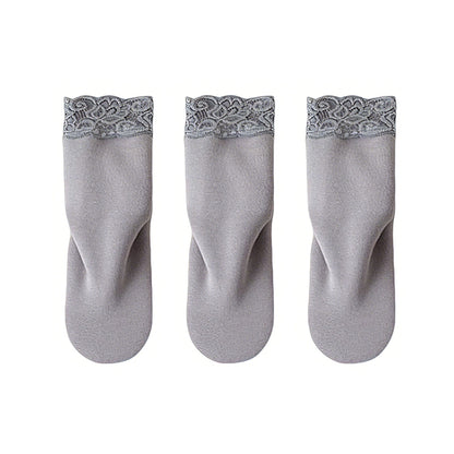 Lace Trim Crew Socks 3-pair Set Soft Knit Stretchy Dress Socks with Decorative Cuff