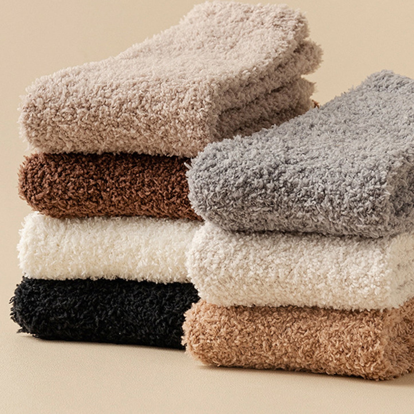 Plush Crew Socks 3-Pair Set Soft High Pile Knit Warm Stretchy Cozy Winter Socks