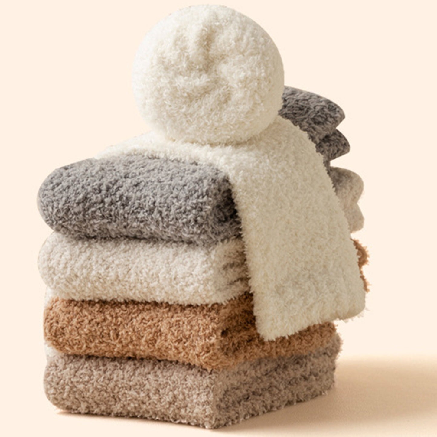 Plush Crew Socks 3-Pair Set Soft High Pile Knit Warm Stretchy Cozy Winter Socks