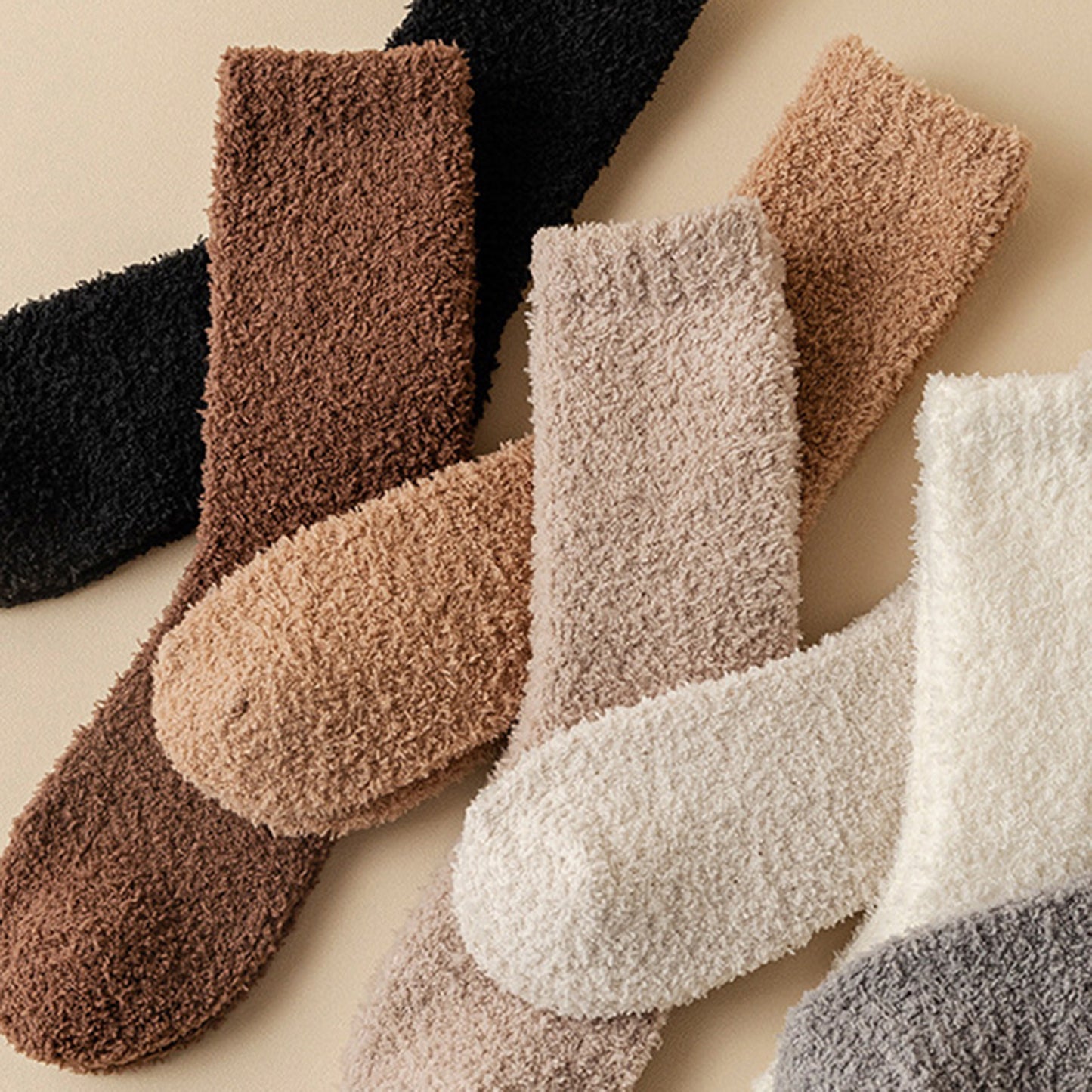 Plush Crew Socks 3-Pair Set Soft High Pile Knit Warm Stretchy Cozy Winter Socks