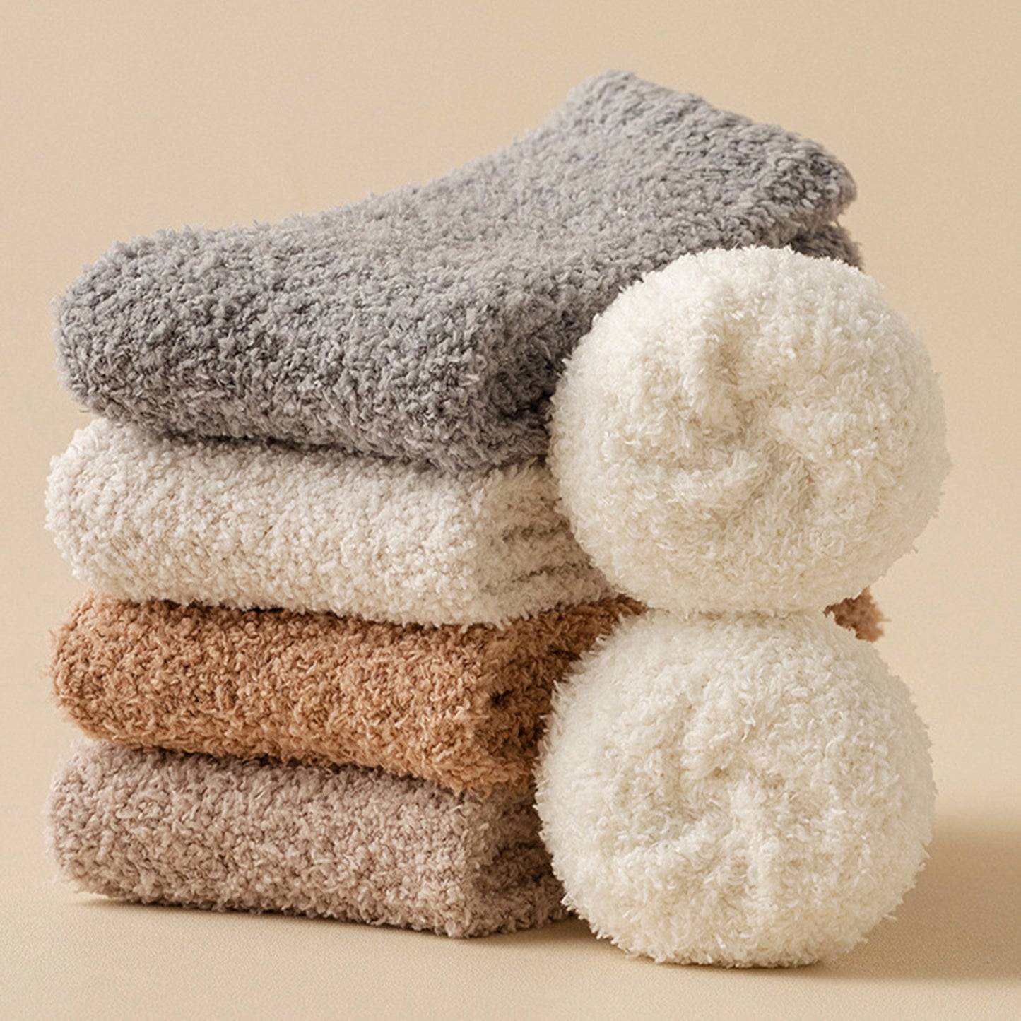 Plush Crew Socks 3-Pair Set Soft High Pile Knit Warm Stretchy Cozy Winter Socks