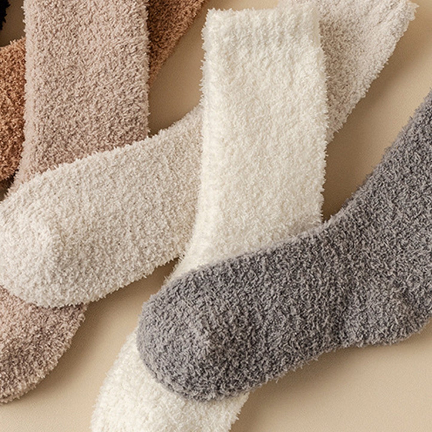 Plush Crew Socks 3-Pair Set Soft High Pile Knit Warm Stretchy Cozy Winter Socks