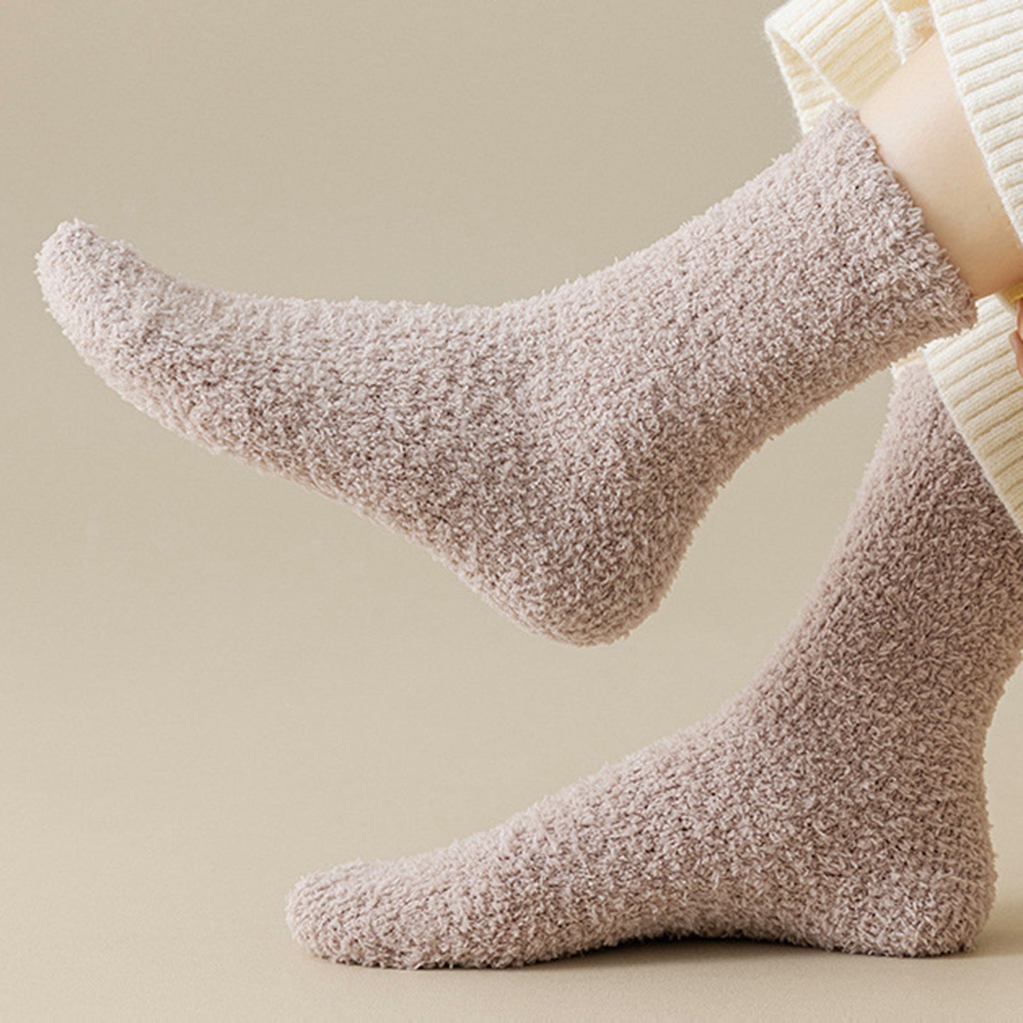 Plush Crew Socks 3-Pair Set Soft High Pile Knit Warm Stretchy Cozy Winter Socks