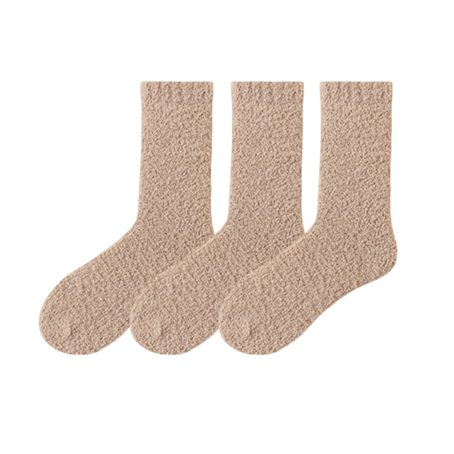 Plush Crew Socks 3-Pair Set Soft High Pile Knit Warm Stretchy Cozy Winter Socks