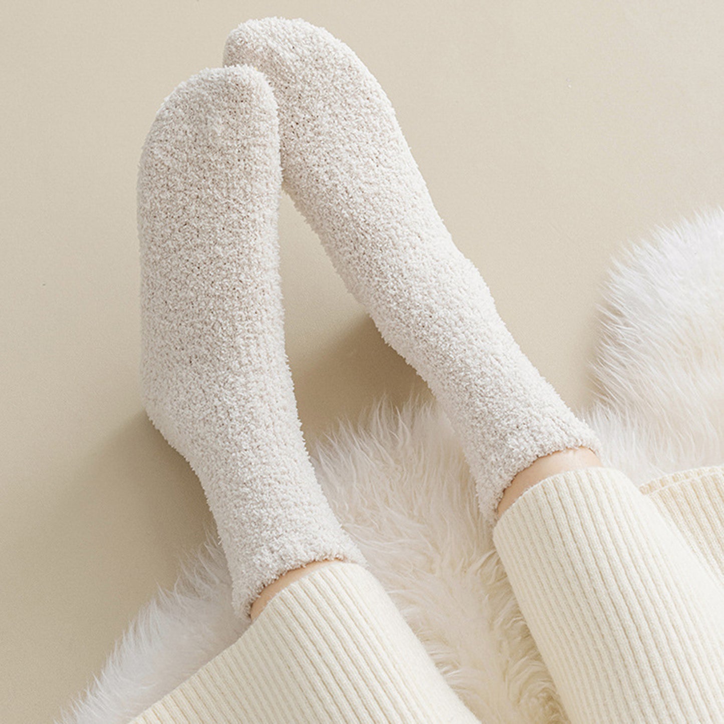 Plush Crew Socks 3-Pair Set Soft High Pile Knit Warm Stretchy Cozy Winter Socks