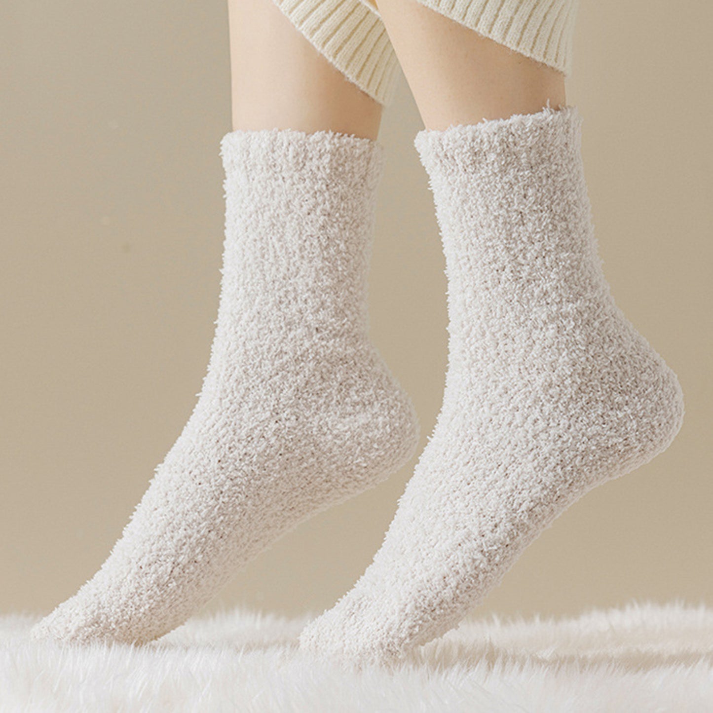Plush Crew Socks 3-Pair Set Soft High Pile Knit Warm Stretchy Cozy Winter Socks