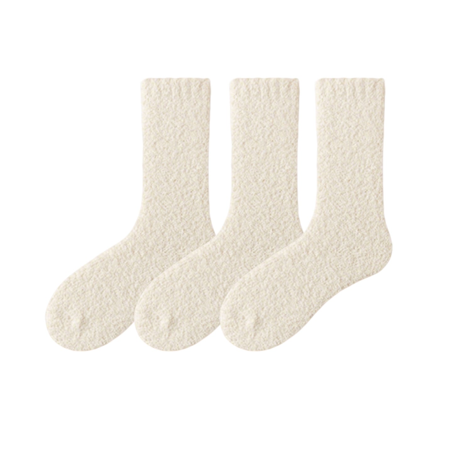 Plush Crew Socks 3-Pair Set Soft High Pile Knit Warm Stretchy Cozy Winter Socks