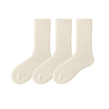 Plush Crew Socks 3-Pair Set Soft High Pile Knit Warm Stretchy Cozy Winter Socks