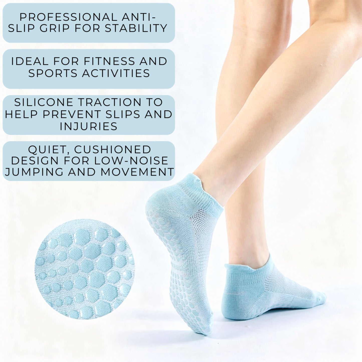 3-Piece Women's Low-Cut Grip Socks Set with Breathable Knit Texture and Soft Stretch Non-Slip Design