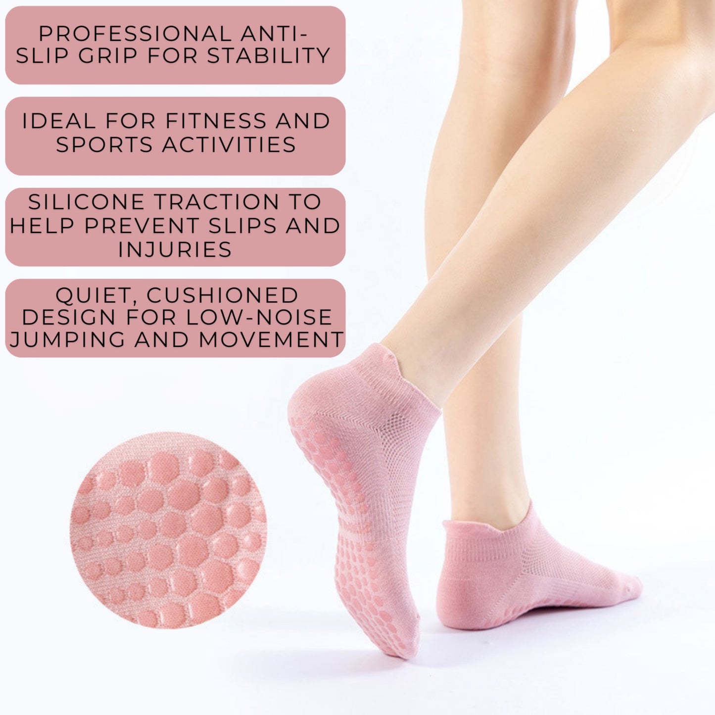 3-Piece Women's Low-Cut Grip Socks Set with Breathable Knit Texture and Soft Stretch Non-Slip Design