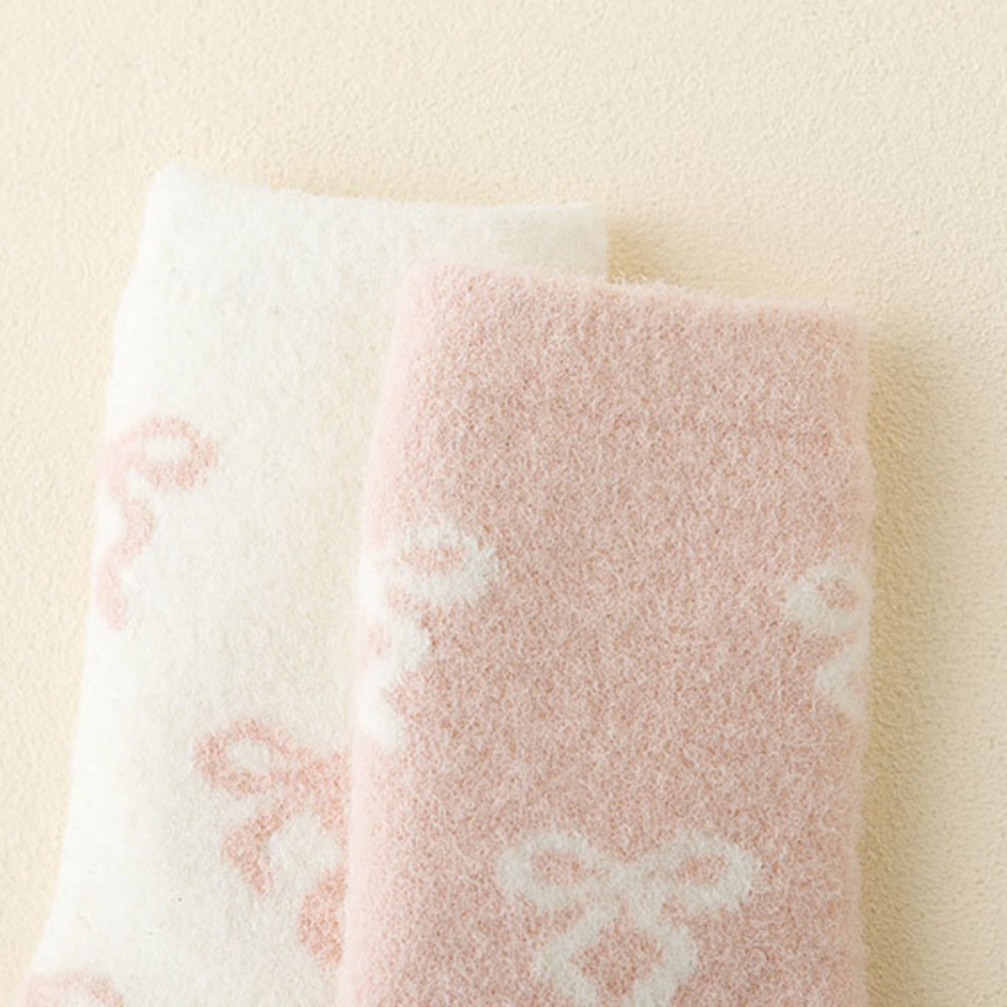 3-Pair Women's Soft Knit Crew Socks with Allover Bow Pattern Stretch Fabric Cozy Comfort Set