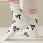 3-Pair Women's Soft Knit Crew Socks with Allover Bow Pattern Stretch Fabric Cozy Comfort Set