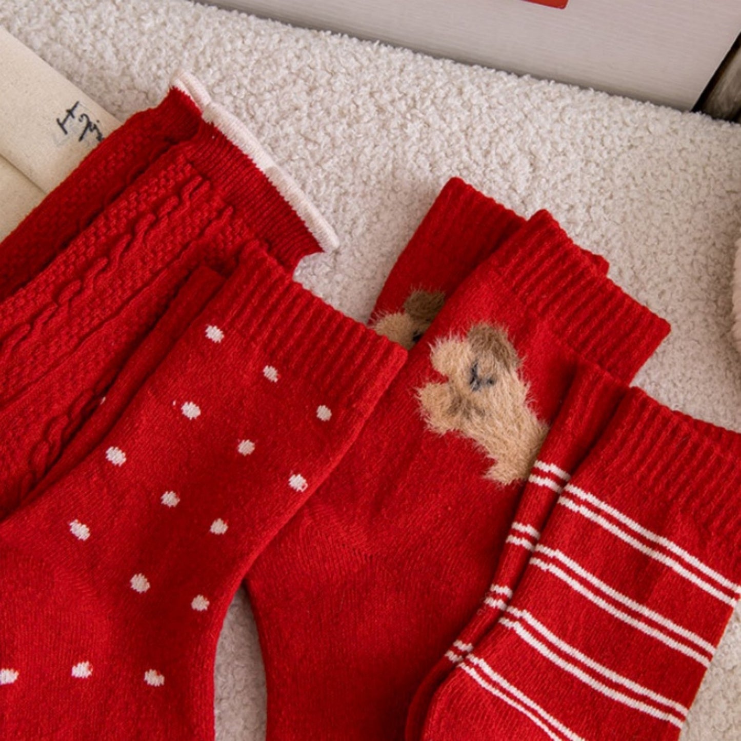 3-Pair Women's Soft Knit Crew Socks with Polka Dot Cable Knit and Stripe Patterns Comfort Set