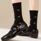 4-Pair Women's Soft Knit Crew Socks with Minimal Logo Detail Stretch Fabric Everyday Comfort Set