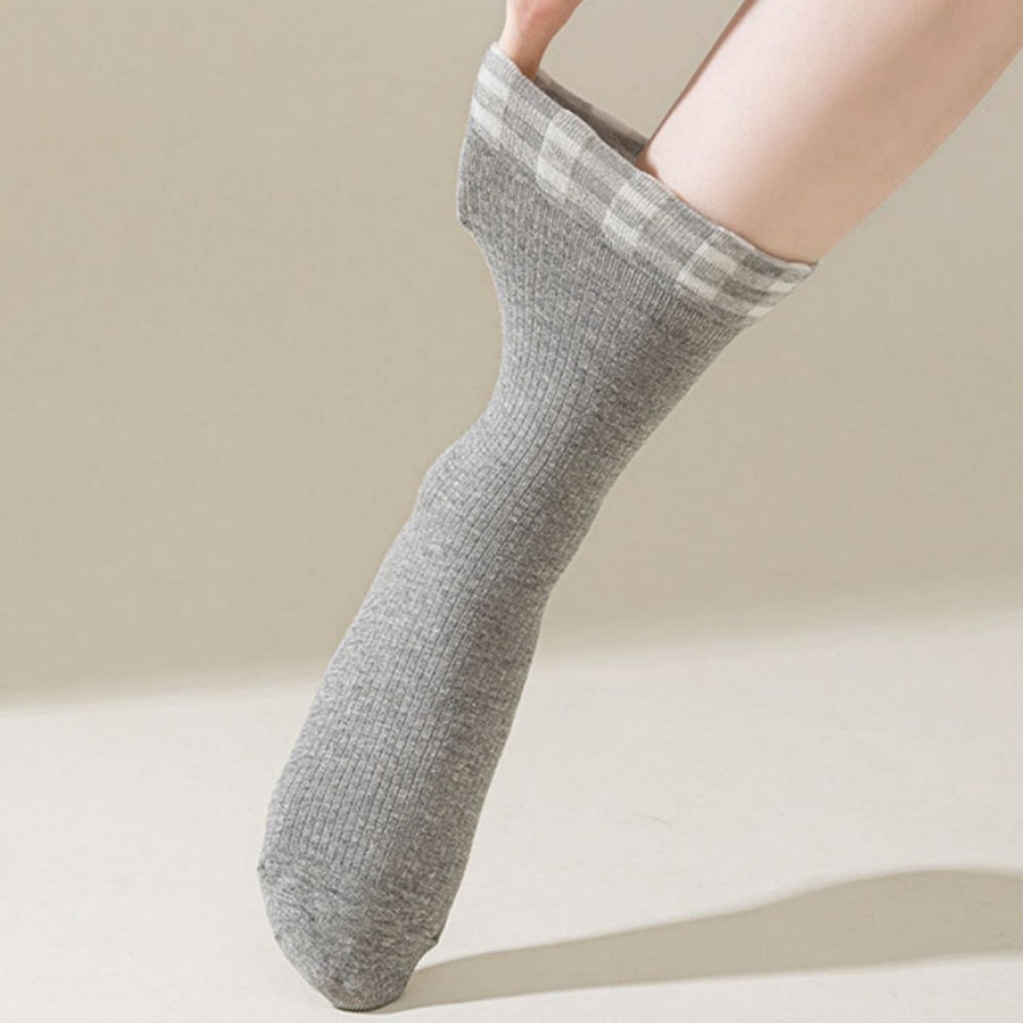 4-Pair Women's Ribbed Crew Socks with Gingham Foldover Cuff Soft Stretch Cotton Feel Everyday Gift Set