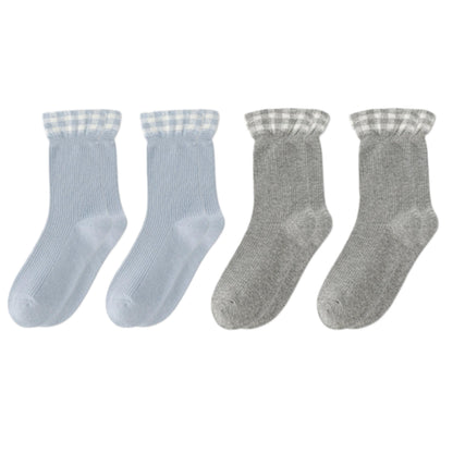 4-Pair Women's Ribbed Crew Socks with Gingham Foldover Cuff Soft Stretch Cotton Feel Everyday Gift Set