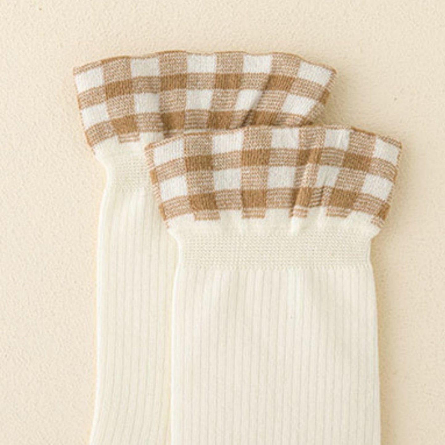 4-Pair Women's Ribbed Crew Socks with Gingham Foldover Cuff Soft Stretch Cotton Feel Everyday Gift Set