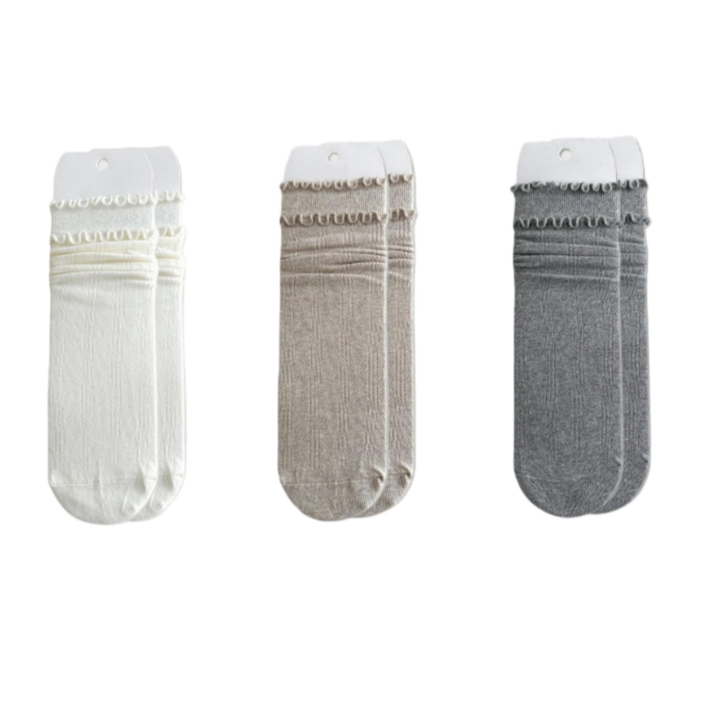 3-Pair Women's Soft Ribbed Crew Socks with Lettuce Edge Cuff Stretch Cotton Feel Everyday Comfort Set