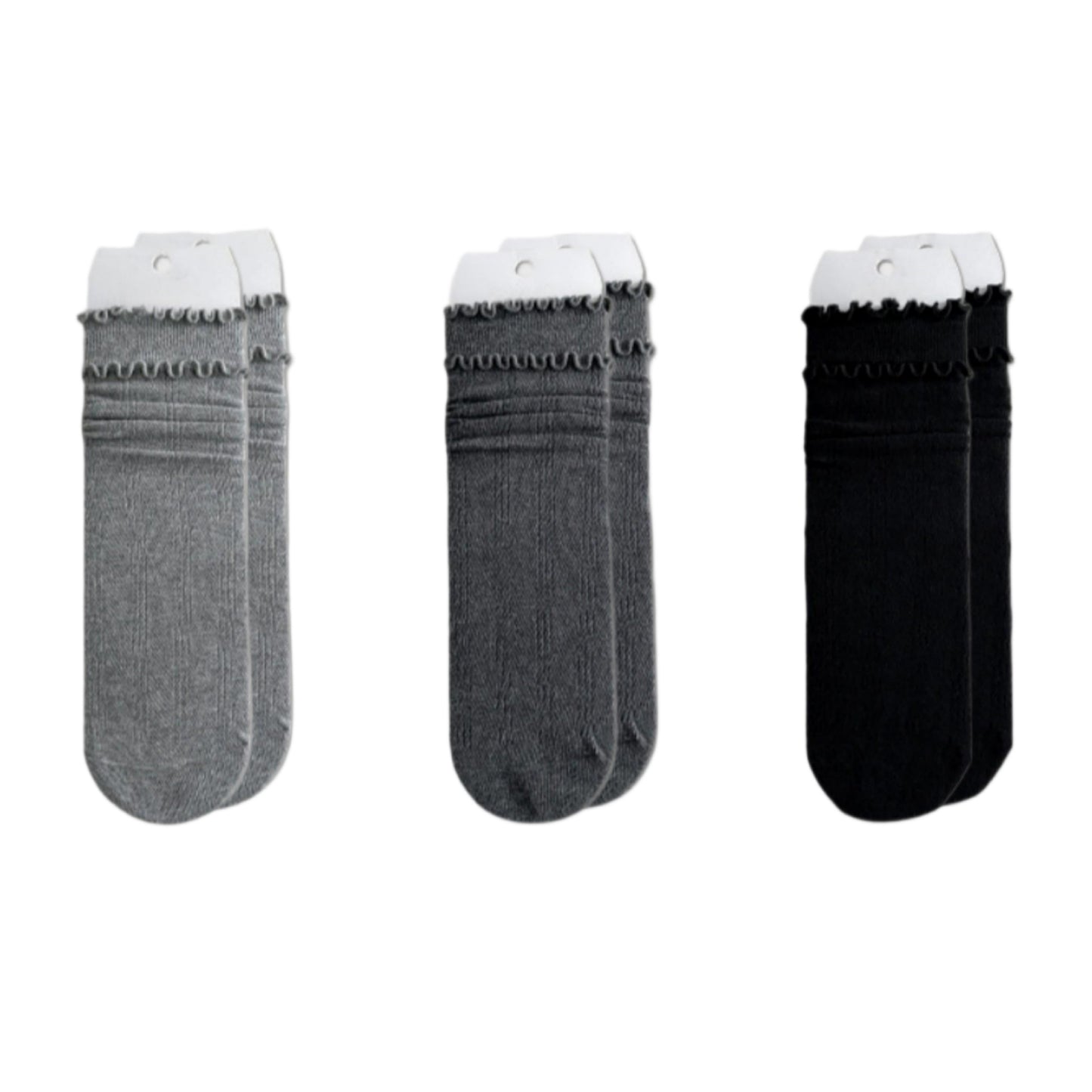 3-Pair Women's Soft Ribbed Crew Socks with Lettuce Edge Cuff Stretch Cotton Feel Everyday Comfort Set