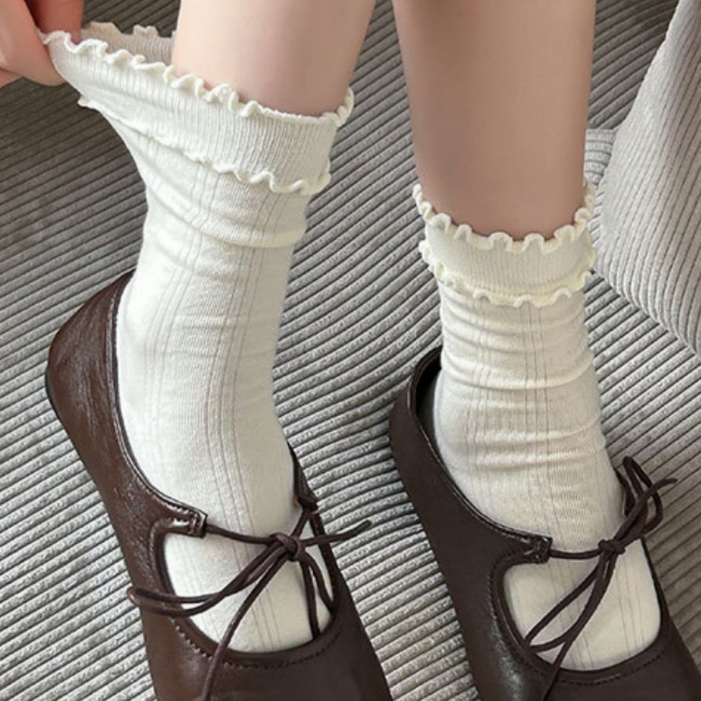 3-Pair Women's Soft Ribbed Crew Socks with Lettuce Edge Cuff Stretch Cotton Feel Everyday Comfort Set