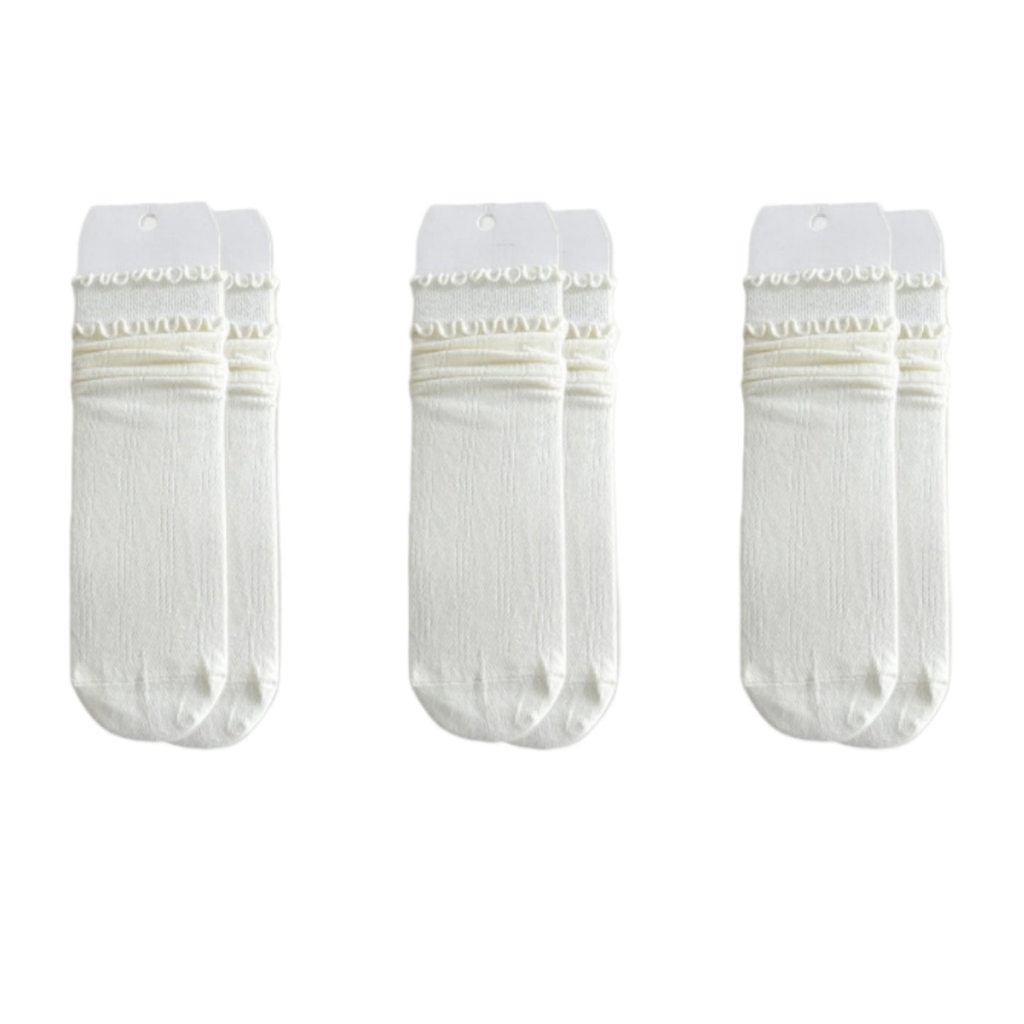 3-Pair Women's Soft Ribbed Crew Socks with Lettuce Edge Cuff Stretch Cotton Feel Everyday Comfort Set