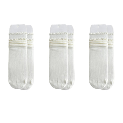 3-Pair Women's Soft Ribbed Crew Socks with Lettuce Edge Cuff Stretch Cotton Feel Everyday Comfort Set