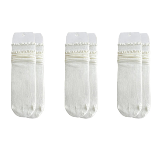 3-Pair Women's Soft Ribbed Crew Socks with Lettuce Edge Cuff Stretch Cotton Feel Everyday Comfort Set