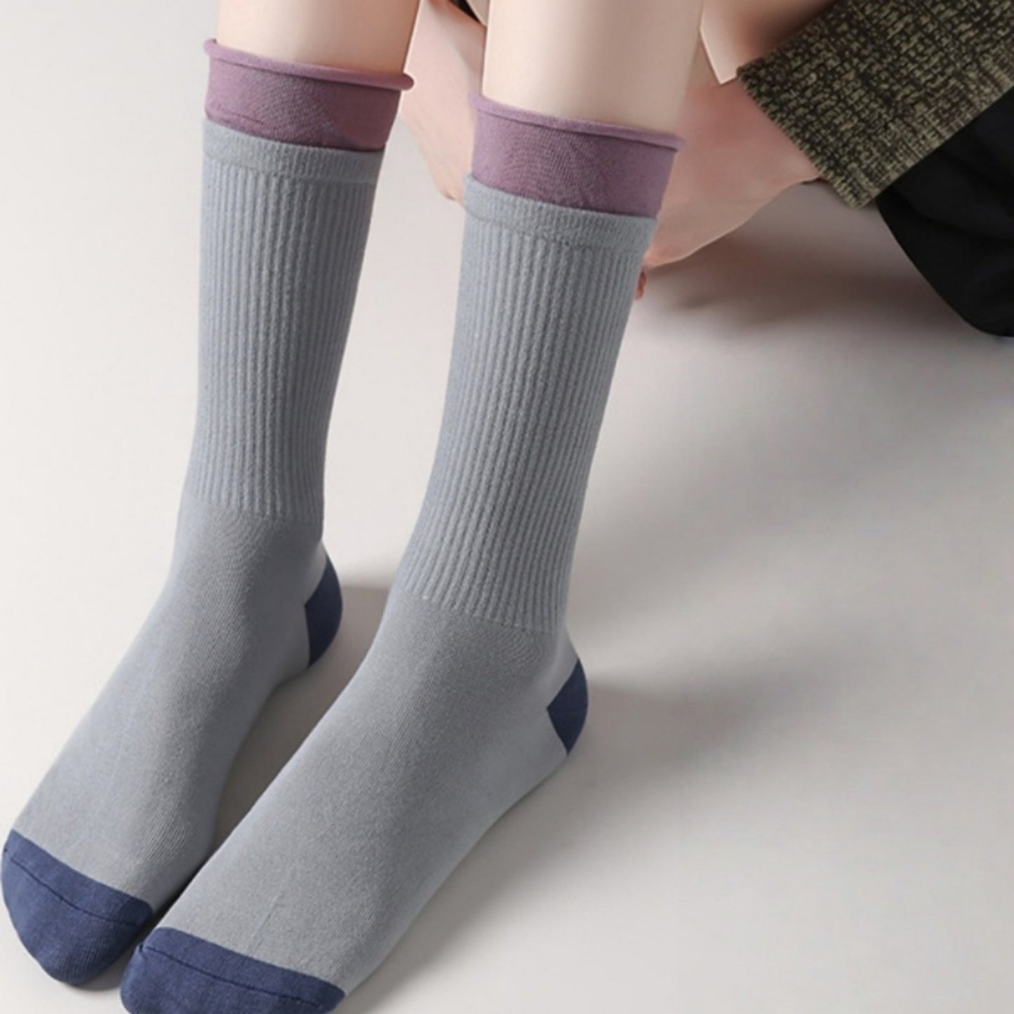 3-Pair Women's Ribbed Crew Socks with Contrast Heel Toe Accents Soft Stretch Fabric Everyday Comfort Gift Set