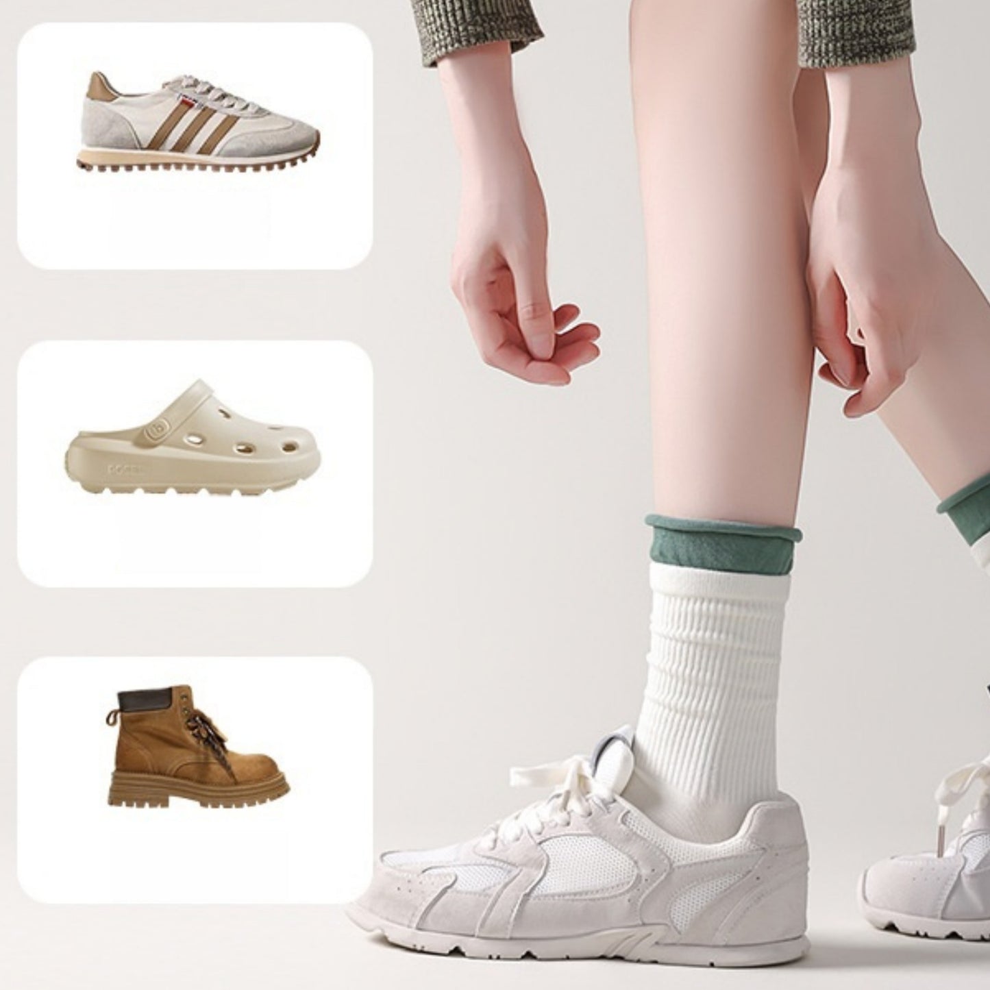 3-Pair Women's Ribbed Crew Socks with Contrast Heel Toe Accents Soft Stretch Fabric Everyday Comfort Gift Set