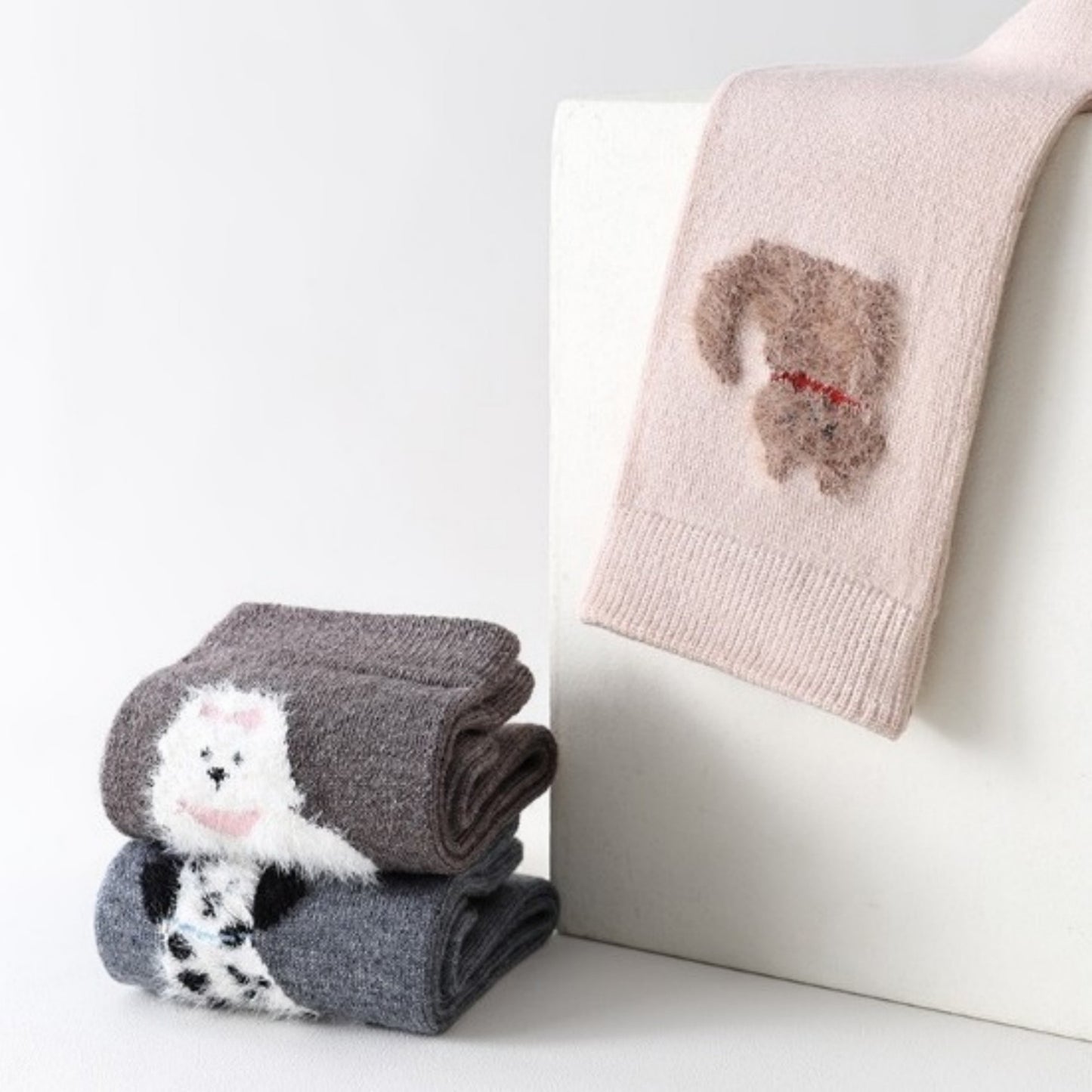 3-Piece Set Crew Socks with Embroidered Dog Designs Soft Stretch Knit Fabric and Comfortable Everyday Fit