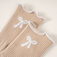 3-Piece Set Ribbed Crew Socks with Bow Embroidery Scalloped Cuff and Non Slip Grip Sole
