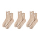 3-Piece Set Ribbed Crew Socks with Bow Embroidery Scalloped Cuff and Non Slip Grip Sole
