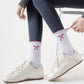 3-Piece Set Ribbed Crew Socks with Bow Embroidery Scalloped Cuff and Non Slip Grip Sole