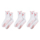 3-Piece Set Ribbed Crew Socks with Bow Embroidery Scalloped Cuff and Non Slip Grip Sole